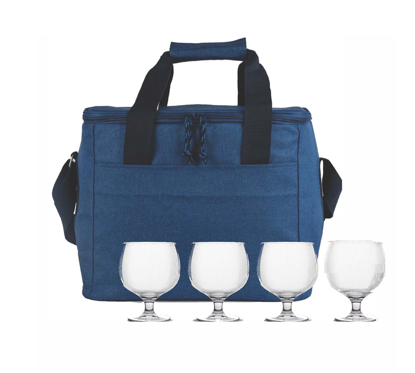 Kylväska blå + 4 glas Billi