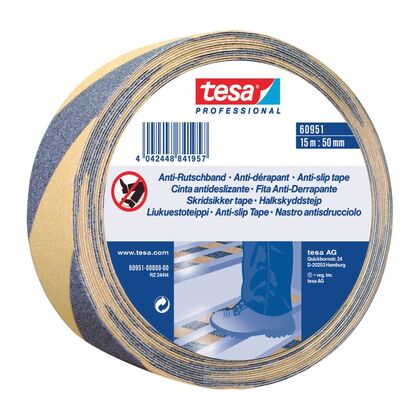 Halkskyddstejp gul/sva 50mmx15 Tesa