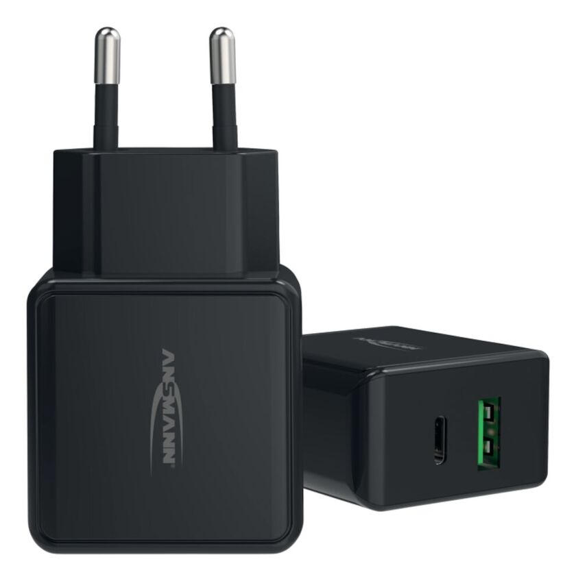 VÄGGLADDARE 1XUSB A+1XUSB C 18W SVART