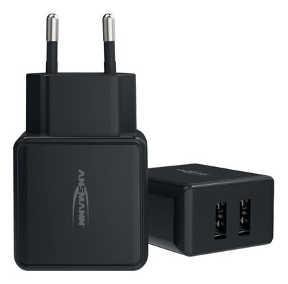 VÄGGLADDARE 2XUSB A 12W SVART